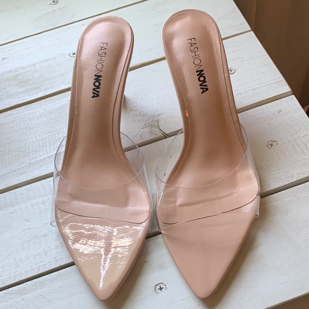 Fashion Nova Clear Strap Nude Heels
